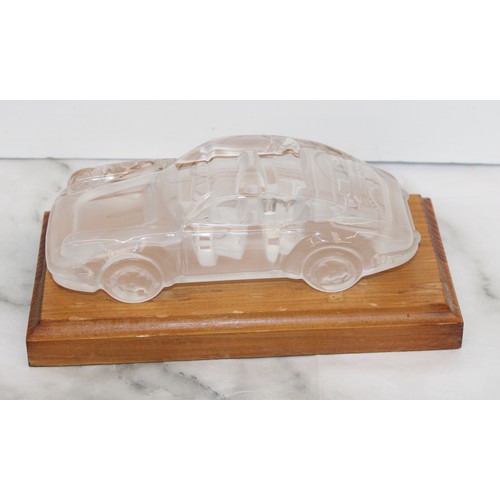 61 - Vintage Hofbauer Crystal Porsche On Wooden 
Plinth Length-16.5cm
All Seems In Good Condition