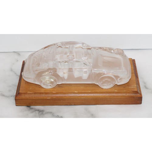 61 - Vintage Hofbauer Crystal Porsche On Wooden 
Plinth Length-16.5cm
All Seems In Good Condition