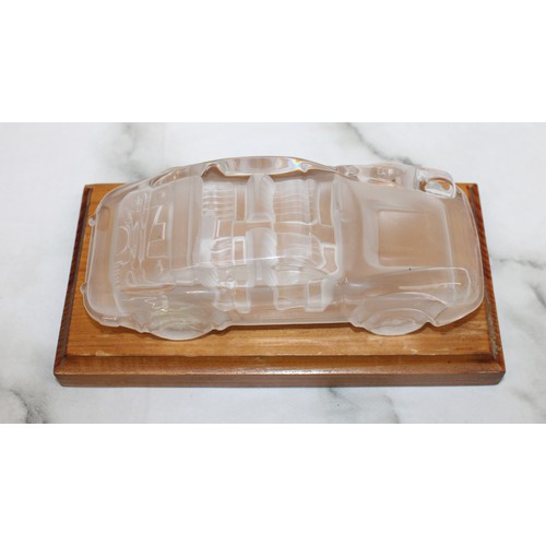 61 - Vintage Hofbauer Crystal Porsche On Wooden 
Plinth Length-16.5cm
All Seems In Good Condition