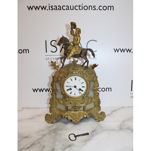 201 - Antique French Napoleon III Style Gilt Mantel Clock with Key - Signed by HRY MARC A PARIS - Measures... 