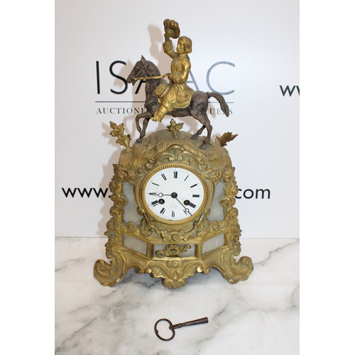 201 - Antique French Napoleon III Style Gilt Mantel Clock with Key - Signed by HRY MARC A PARIS - Measures... 