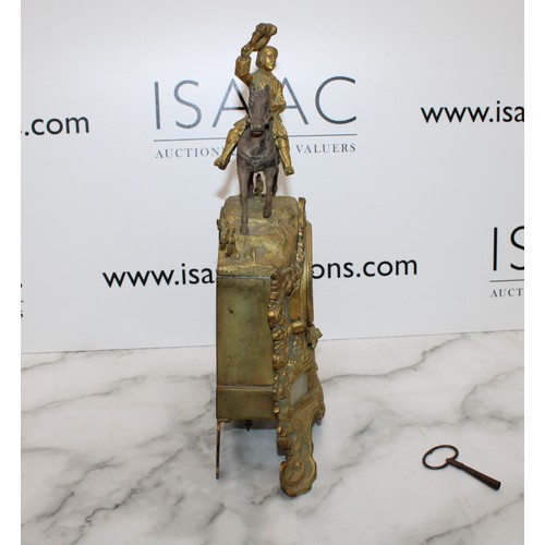 201 - Antique French Napoleon III Style Gilt Mantel Clock with Key - Signed by HRY MARC A PARIS - Measures... 