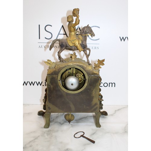 201 - Antique French Napoleon III Style Gilt Mantel Clock with Key - Signed by HRY MARC A PARIS - Measures... 