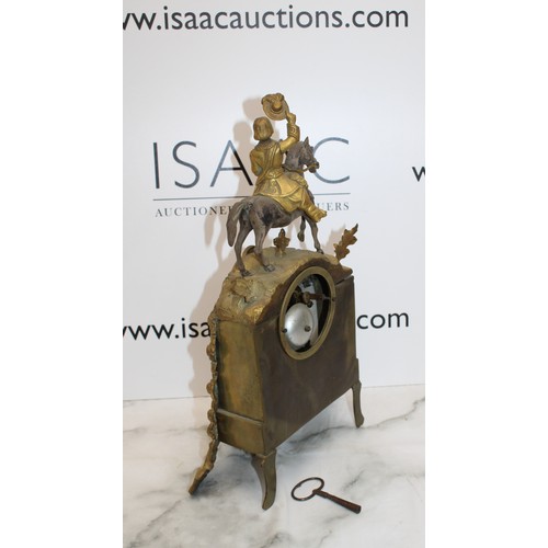 201 - Antique French Napoleon III Style Gilt Mantel Clock with Key - Signed by HRY MARC A PARIS - Measures... 