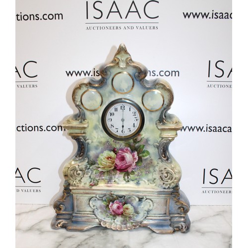203 - Absonia Royal Bonn Porcelain Mantel Clock - 52cm Tall Approx -Untested Collection Only from Braintre... 