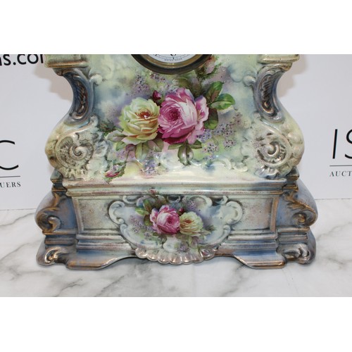 203 - Absonia Royal Bonn Porcelain Mantel Clock - 52cm Tall Approx -Untested Collection Only from Braintre... 