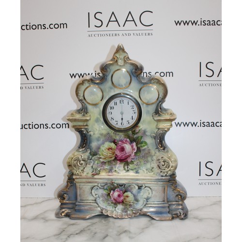 203 - Absonia Royal Bonn Porcelain Mantel Clock - 52cm Tall Approx -Untested Collection Only from Braintre... 