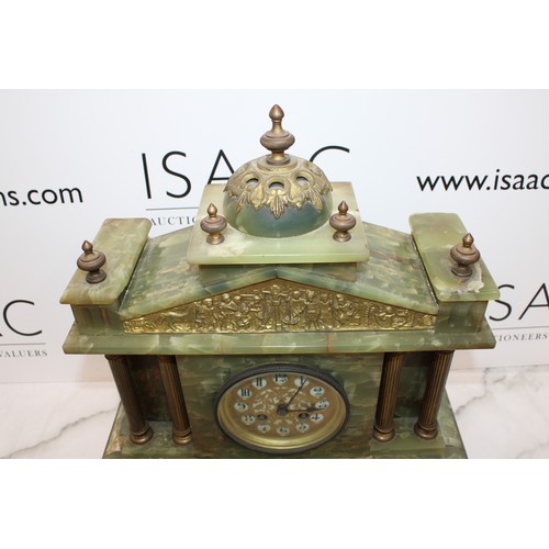 204 - Green Oynx Architectural Mantel Clock with Pendulum - Measures 40cm x 38cm - Untested Collection onl... 
