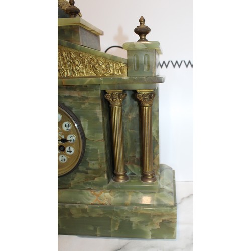 204 - Green Oynx Architectural Mantel Clock with Pendulum - Measures 40cm x 38cm - Untested Collection onl... 