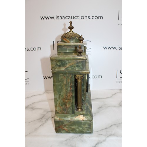 204 - Green Oynx Architectural Mantel Clock with Pendulum - Measures 40cm x 38cm - Untested Collection onl... 