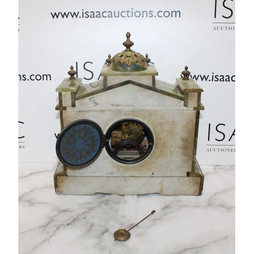 204 - Green Oynx Architectural Mantel Clock with Pendulum - Measures 40cm x 38cm - Untested Collection onl... 