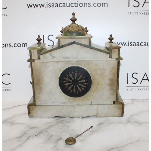 204 - Green Oynx Architectural Mantel Clock with Pendulum - Measures 40cm x 38cm - Untested Collection onl... 