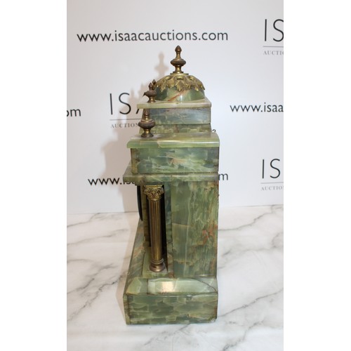 204 - Green Oynx Architectural Mantel Clock with Pendulum - Measures 40cm x 38cm - Untested Collection onl... 