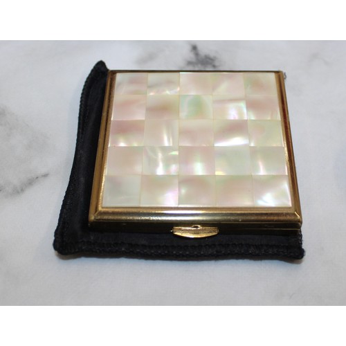 61 - Mixed Items Inc- Decorative Wooden Box, Vintage Kigu London Mother Of Pearl Vanity Compact With Powd... 