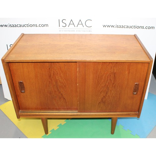 275 - Mid Century Teak Wood Small Sideboard with Sliding Doors -  76cm x 37cm x 59cm Tall - As Found - Col... 