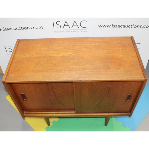 275 - Mid Century Teak Wood Small Sideboard with Sliding Doors -  76cm x 37cm x 59cm Tall - As Found - Col... 