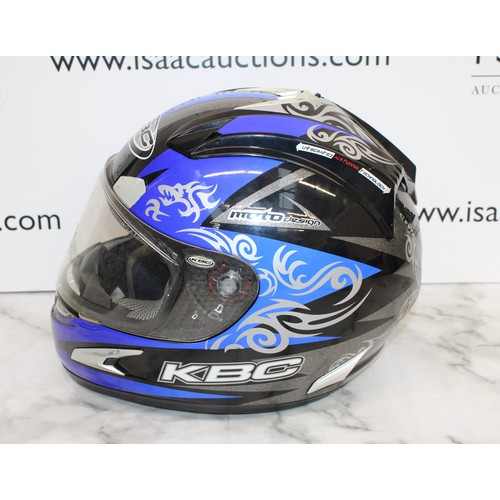 244 - KBC Force RR Full- Face Motorcycle Helmet With Black & Blue Graphic Design Size L 59-60cm As Found I... 