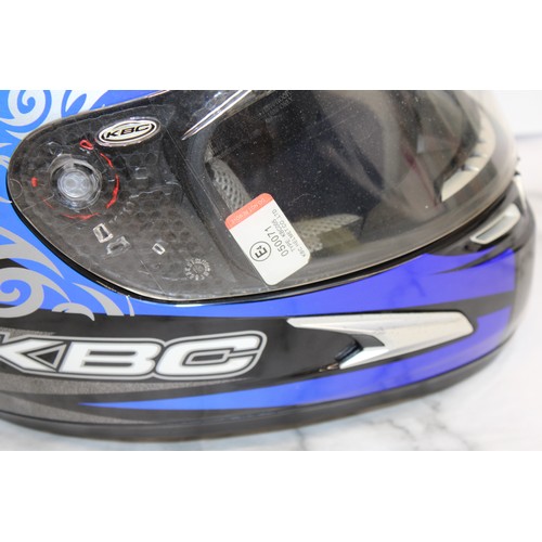 244 - KBC Force RR Full- Face Motorcycle Helmet With Black & Blue Graphic Design Size L 59-60cm As Found I... 