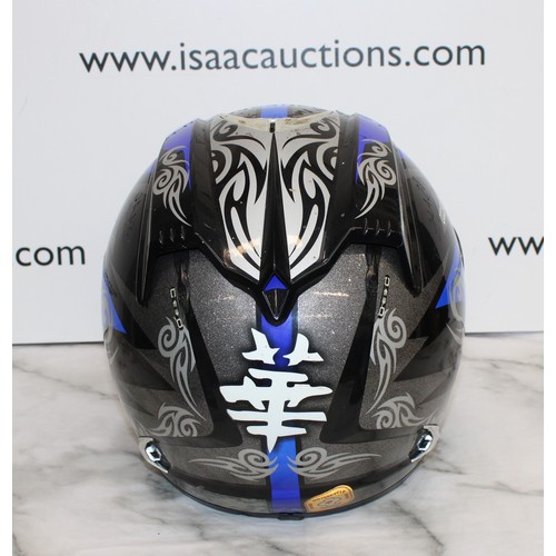 244 - KBC Force RR Full- Face Motorcycle Helmet With Black & Blue Graphic Design Size L 59-60cm As Found I... 