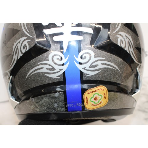 244 - KBC Force RR Full- Face Motorcycle Helmet With Black & Blue Graphic Design Size L 59-60cm As Found I... 