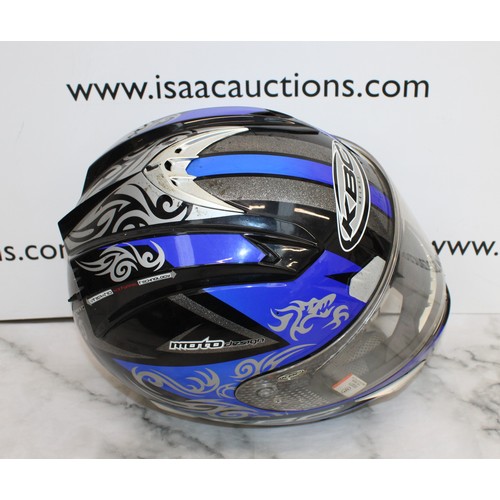 244 - KBC Force RR Full- Face Motorcycle Helmet With Black & Blue Graphic Design Size L 59-60cm As Found I... 