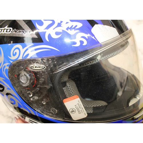 244 - KBC Force RR Full- Face Motorcycle Helmet With Black & Blue Graphic Design Size L 59-60cm As Found I... 