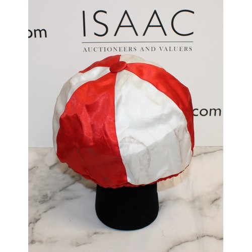 246 - Red And White Horse Racing Jockeys Hat Collected from Newmarket - As Found