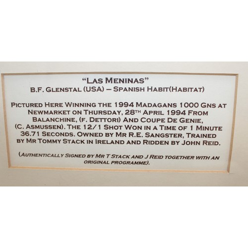249 - A Framed Photograph Of 'Las Meninas' Winning The 1994 Madagans 1000 GNS At Newmarket And Authentical... 