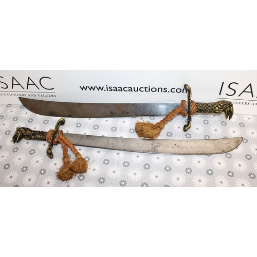 70 - 2 x Collectable Brass Handled -With Griffin Terminal And Claw Guards- Machete Swords ???? Length 74c... 