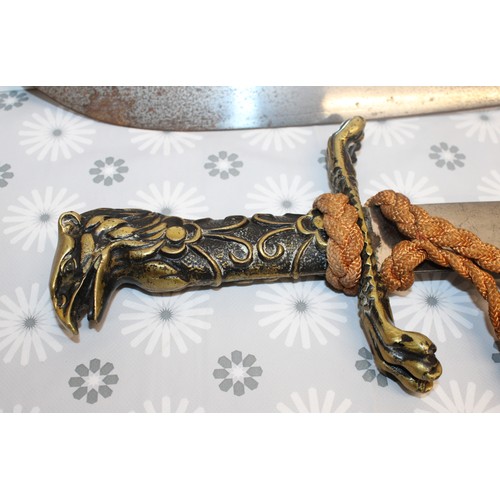 70 - 2 x Collectable Brass Handled -With Griffin Terminal And Claw Guards- Machete Swords ???? Length 74c... 