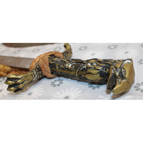 70 - 2 x Collectable Brass Handled -With Griffin Terminal And Claw Guards- Machete Swords ???? Length 74c... 
