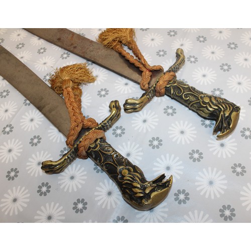 70 - 2 x Collectable Brass Handled -With Griffin Terminal And Claw Guards- Machete Swords ???? Length 74c... 