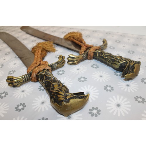 70 - 2 x Collectable Brass Handled -With Griffin Terminal And Claw Guards- Machete Swords ???? Length 74c... 