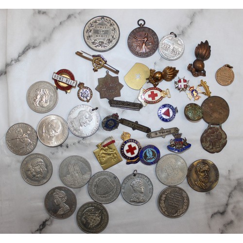 74 - Collection Of Badges ( Military & Red Cross ) plus Commemorative Coins
