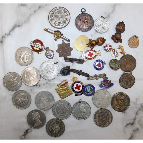 74 - Collection Of Badges ( Military & Red Cross ) plus Commemorative Coins