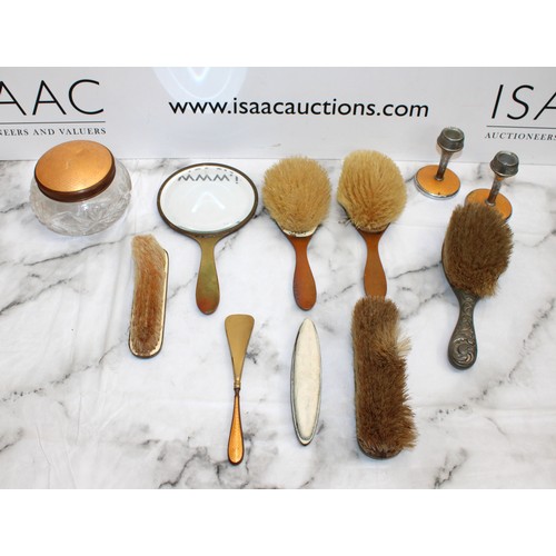 76 - Vintage Gold-Toned Guilloche Enamelled Vanity Dressing Table Set With Other As Found Collection Only... 