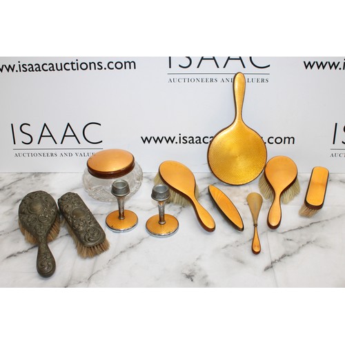 76 - Vintage Gold-Toned Guilloche Enamelled Vanity Dressing Table Set With Other As Found Collection Only... 