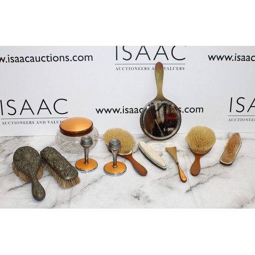 76 - Vintage Gold-Toned Guilloche Enamelled Vanity Dressing Table Set With Other As Found Collection Only... 