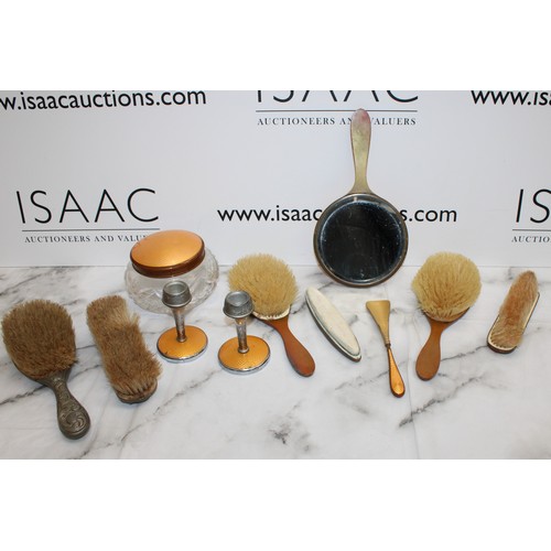 76 - Vintage Gold-Toned Guilloche Enamelled Vanity Dressing Table Set With Other As Found Collection Only... 