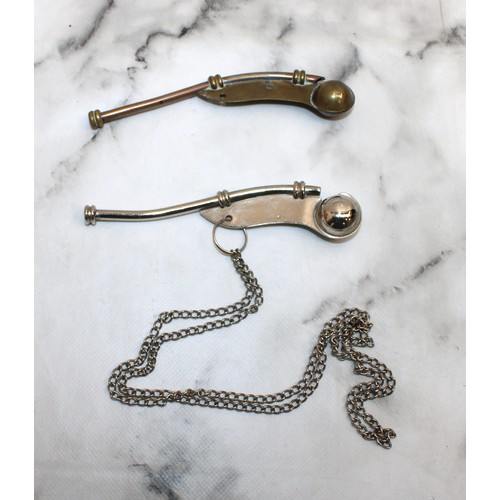 77 - 2 x Bosin Whistles One With A Chain As Found Untested