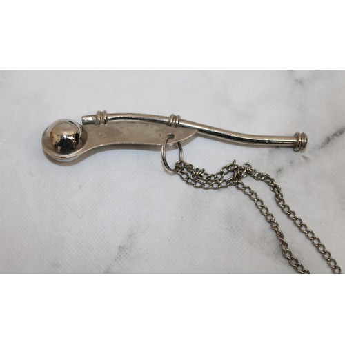 77 - 2 x Bosin Whistles One With A Chain As Found Untested