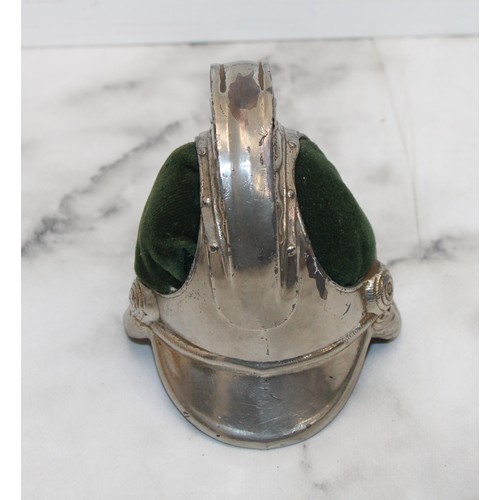 78 - Vintage Miniature Fireman's Helmet Pin Cushion Often associated With London Fire Brigade As Found