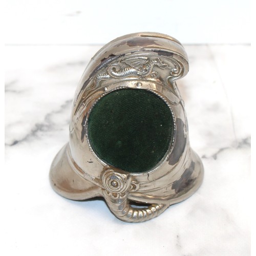 78 - Vintage Miniature Fireman's Helmet Pin Cushion Often associated With London Fire Brigade As Found