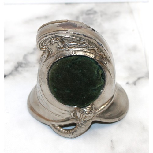 78 - Vintage Miniature Fireman's Helmet Pin Cushion Often associated With London Fire Brigade As Found