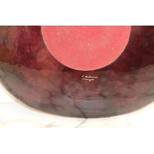 82 - J. Betourne Limoges Mid Century Decorative Ceramic Enamel Dish 36.5cm x 37cm Chip As Shown In Pictur... 