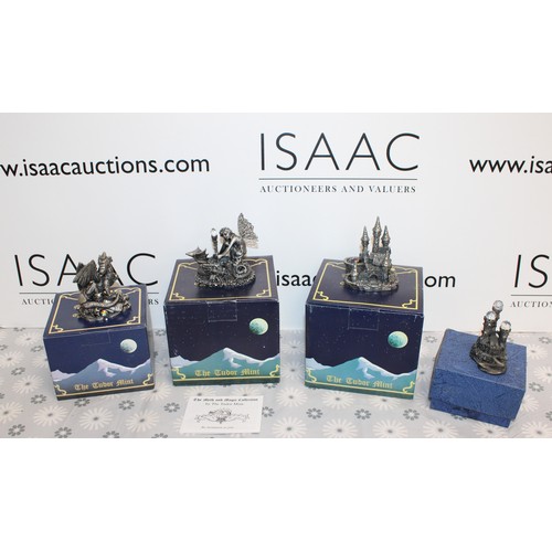 87 - 4 x The Myth And Magic Collection  Figurines By The Tudor Mint Inc: The Armoured Dragon/Sleepy Heads... 