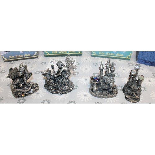 87 - 4 x The Myth And Magic Collection  Figurines By The Tudor Mint Inc: The Armoured Dragon/Sleepy Heads... 