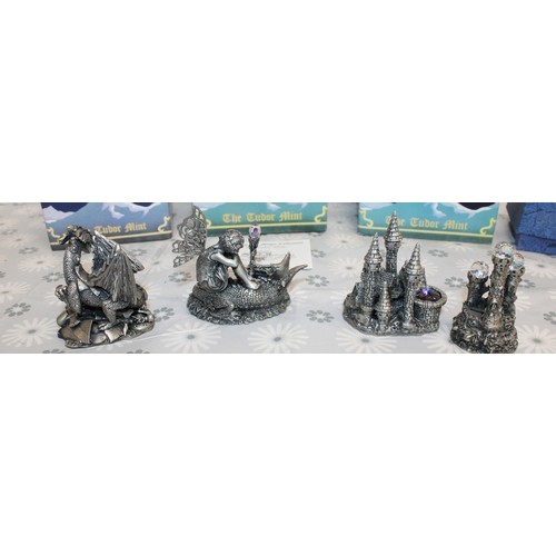 87 - 4 x The Myth And Magic Collection  Figurines By The Tudor Mint Inc: The Armoured Dragon/Sleepy Heads... 