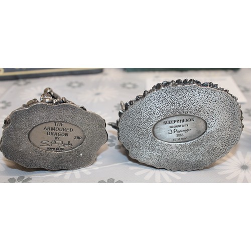 87 - 4 x The Myth And Magic Collection  Figurines By The Tudor Mint Inc: The Armoured Dragon/Sleepy Heads... 