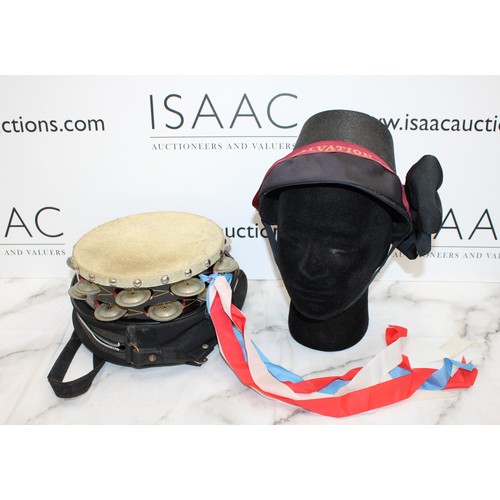 90 - A Collectable Vintage Salvation Army Bonnet And Tambourine -In A Case As Shown